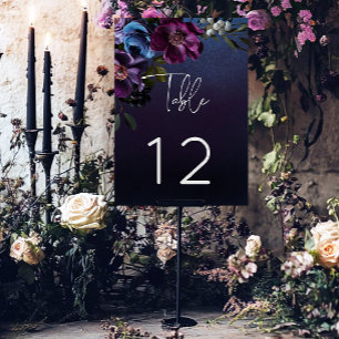 Dark Moody Blue Lavender Floral Modern Wedding Table Number