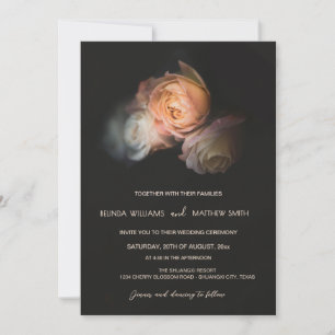 Dark Moody Blush 3D Flowers Wedding Invitation