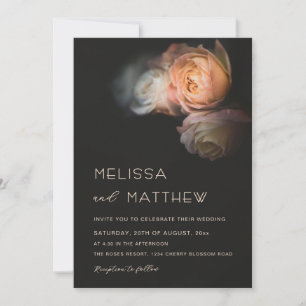 Dark Moody Blush Apricot Roses Wedding Invitation