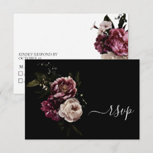 Dark Moody Blush Burgundy Floral No Menu RSVP Card