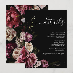 Dark Moody Blush Burgundy Floral Wedding Details Enclosure Card