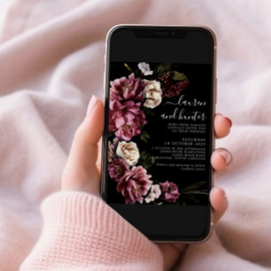 Dark Moody Blush Burgundy Script Floral Wedding In Invitation