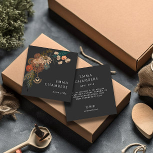 Dark Moody Boho Botanical  Square Business Card