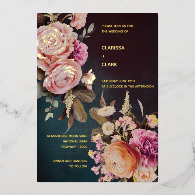 Dark Moody Bold Floral Gold Wedding (Front)