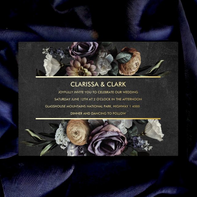 Dark Moody Bold Floral Gold Wedding Foil Invitatio (Creator Uploaded)