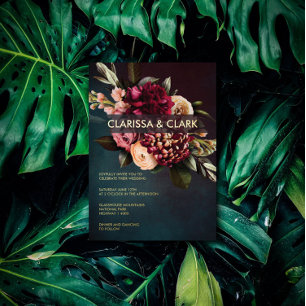 Dark Moody Bold Floral Marsala Wedding Foil Invit