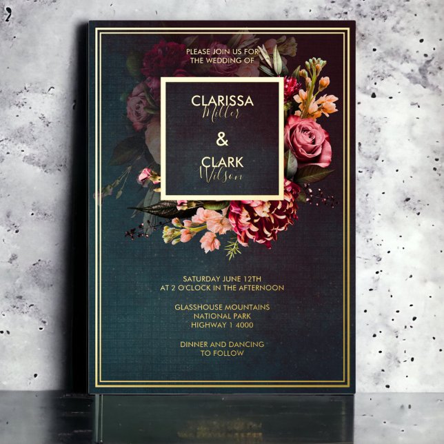Dark Moody Bold Floral Marsala Wedding Foil Invita (Creator Uploaded)