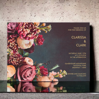 Dark Moody Bold Floral Marsala Wedding Invitation