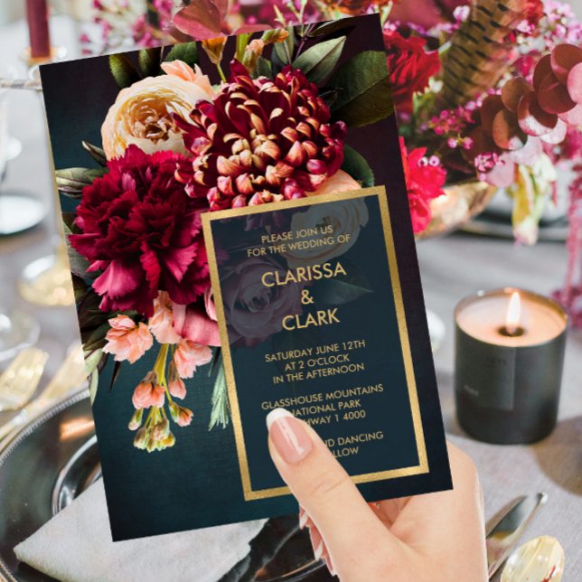 Dark Moody Bold Floral Marsala Wedding Invitation (Creator Uploaded)