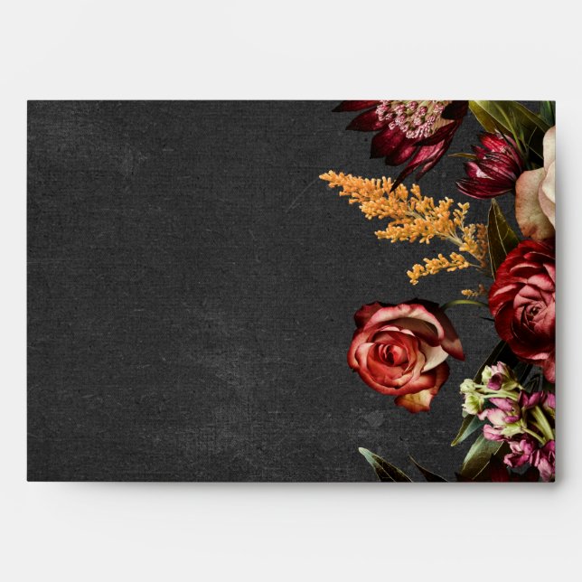Dark Moody Bold Wild Flower Wedding Envelope (Front)