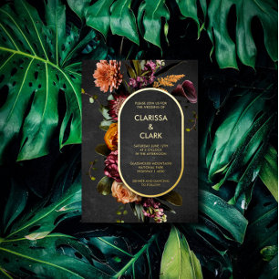 Dark Moody Bold Wild Flower Wedding Foil Invitatio