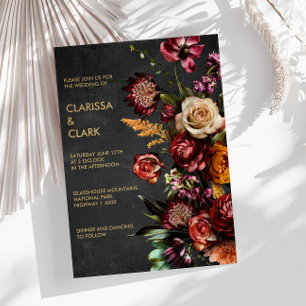 Dark Moody Bold Wild Flower Wedding Invitation