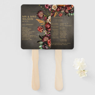 Dark Moody Bold Wild Flower Wedding Program Hand Fan