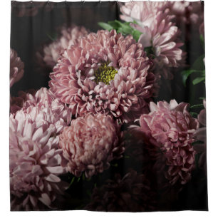 Dark Moody Botanicals: Pink Asters Shower Curtain