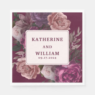 Dark moody burgundy and purple floral Wedding Napkin