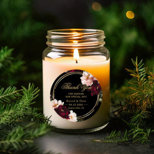 Dark Moody Burgundy Blush Black Floral Wedding Classic Round Sticker