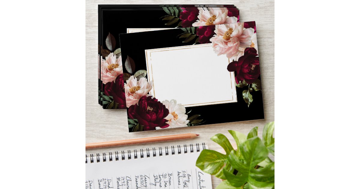 Dark Moody Burgundy Blush Black Floral Wedding Envelope | Zazzle