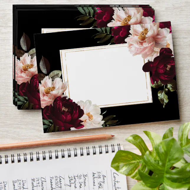 Dark Moody Burgundy Blush Black Floral Wedding Envelope | Zazzle