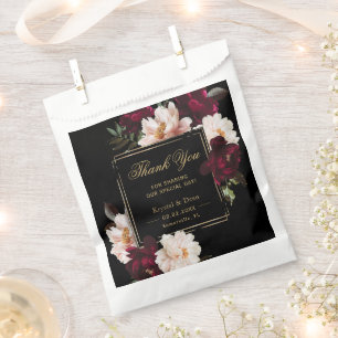 Dark Moody Burgundy Blush Black Floral Wedding Favour Bag