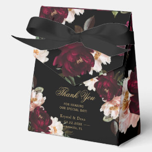 Dark Moody Burgundy Blush Black Floral Wedding Favour Box