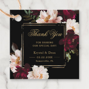 Dark Moody Burgundy Blush Black Floral Wedding Favour Tags