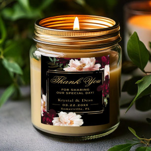 Dark Moody Burgundy Blush Black Floral Wedding Square Sticker