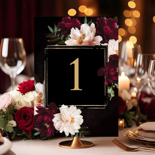 Dark Moody Burgundy Blush Black Floral Wedding Table Number