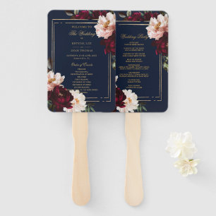 Dark Moody Burgundy Blush Floral Navy Program Hand Fan