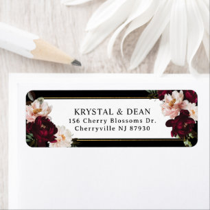 Dark Moody Burgundy Blush Floral Return Address Label