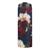 Dark Moody Burgundy Blush Peony Floral Navy Blue