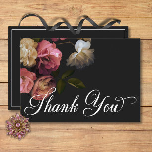 Dark Moody Burgundy & Cream Peonies Black Wedding Thank You Card