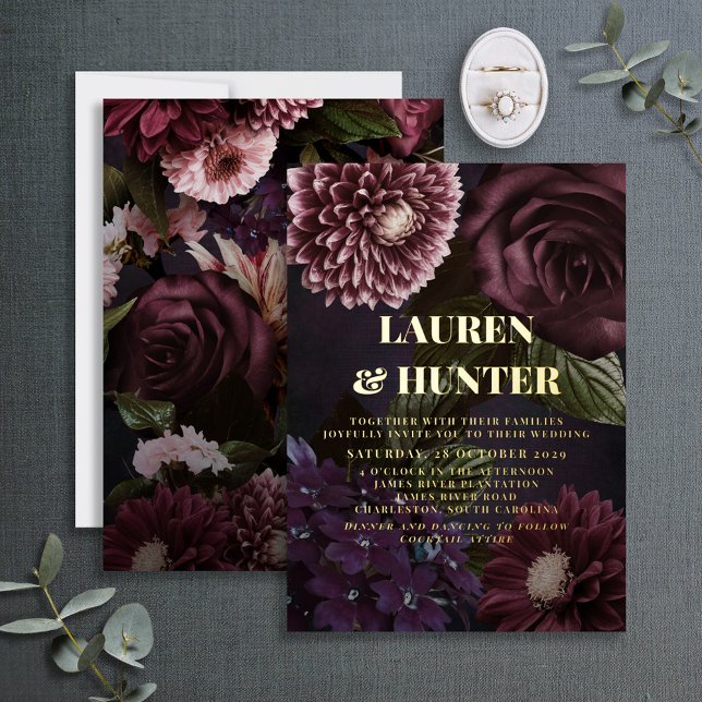 Dark Moody Burgundy Floral Botanical Wedding Gold (Creator Uploaded)