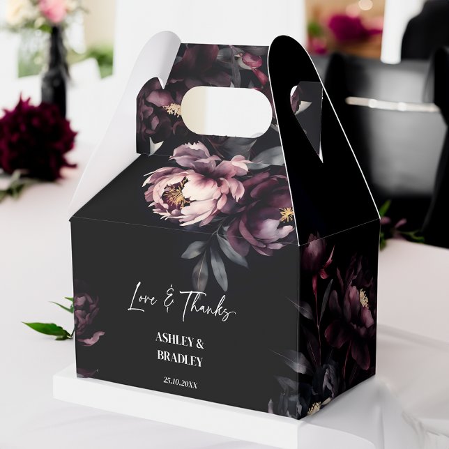 Dark moody burgundy flowers wedding favours favour box (Dark moody burgundy flowers wedding favors favor box personalized wedding favor box black wedding)