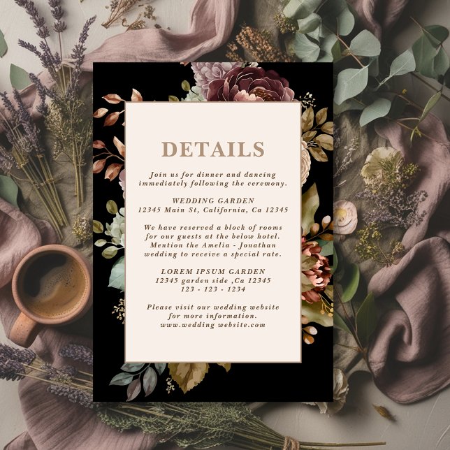 Dark Moody Burgundy & Maroon Floral Wedding Detail Enclosure Card (Creator Uploaded)