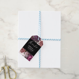 Dark moody burgundy maroon floral Wedding favour Gift Tags