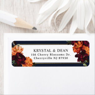 Dark Moody Burgundy Orange Floral Return Address Label