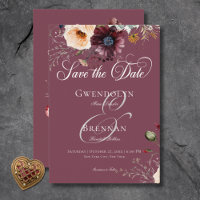 Dark Moody Burgundy Oval Floral Frame Wedding Save