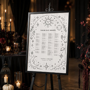Dark Moody Celestial Wedding Seating Chart Poster