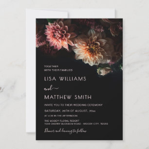 Dark Moody Dahlia Flower Wedding Invitation