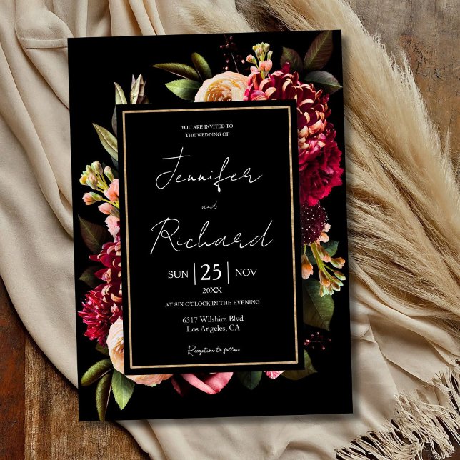 Dark Moody Dutch Old Masters Bloom Black Wedding  Invitation (Creator Uploaded)