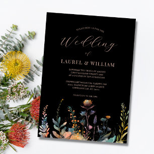 Dark Moody Elegant Floral Black Wedding  Invitation