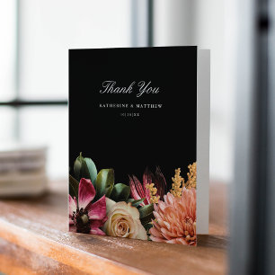 Dark + Moody Elegant Floral Black Wedding Thank You Card