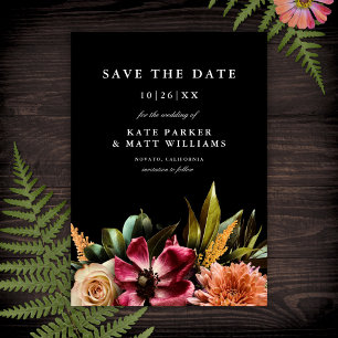 Dark Moody Elegant Floral Wedding Save the Date Invitation
