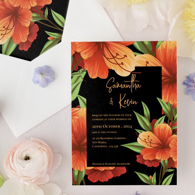  Dark Moody Elegant Orange Floral Wedding Invitation (Dark Moody Elegant Orange Floral Wedding Invitation)