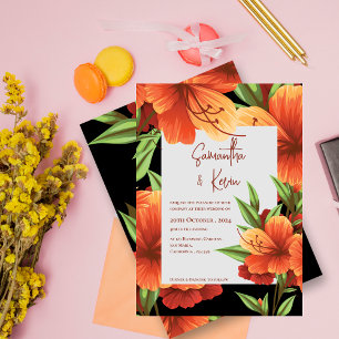 Dark Moody Elegant Orange Floral Wedding Invitation