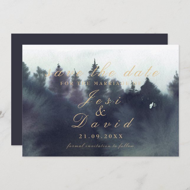 Dark Moody Ethereal Forest Wedding Save The Date Invitation (Front/Back)