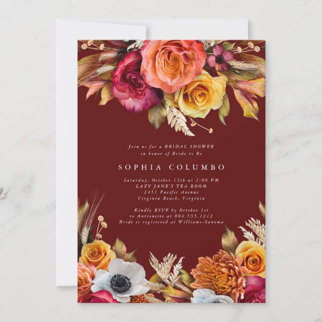 Dark Moody Fall Floral lRomantic Bridal Shower  Invitation (Front)
