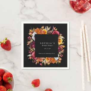 Dark Moody Fall Floral Romantic Bridal Shower  Napkin