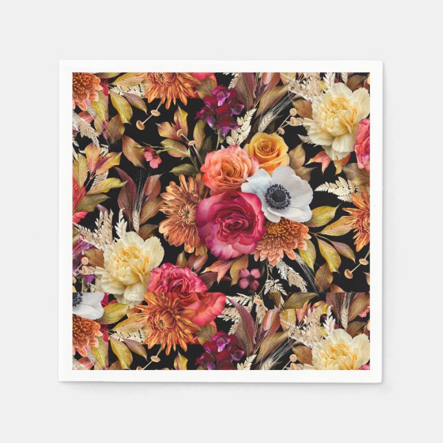 Dark Moody Fall Floral Romantic Bridal Shower  Napkin (Front)