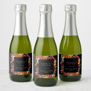 Dark Moody Fall Floral Romantic Bridal Shower Sparkling Wine Label
